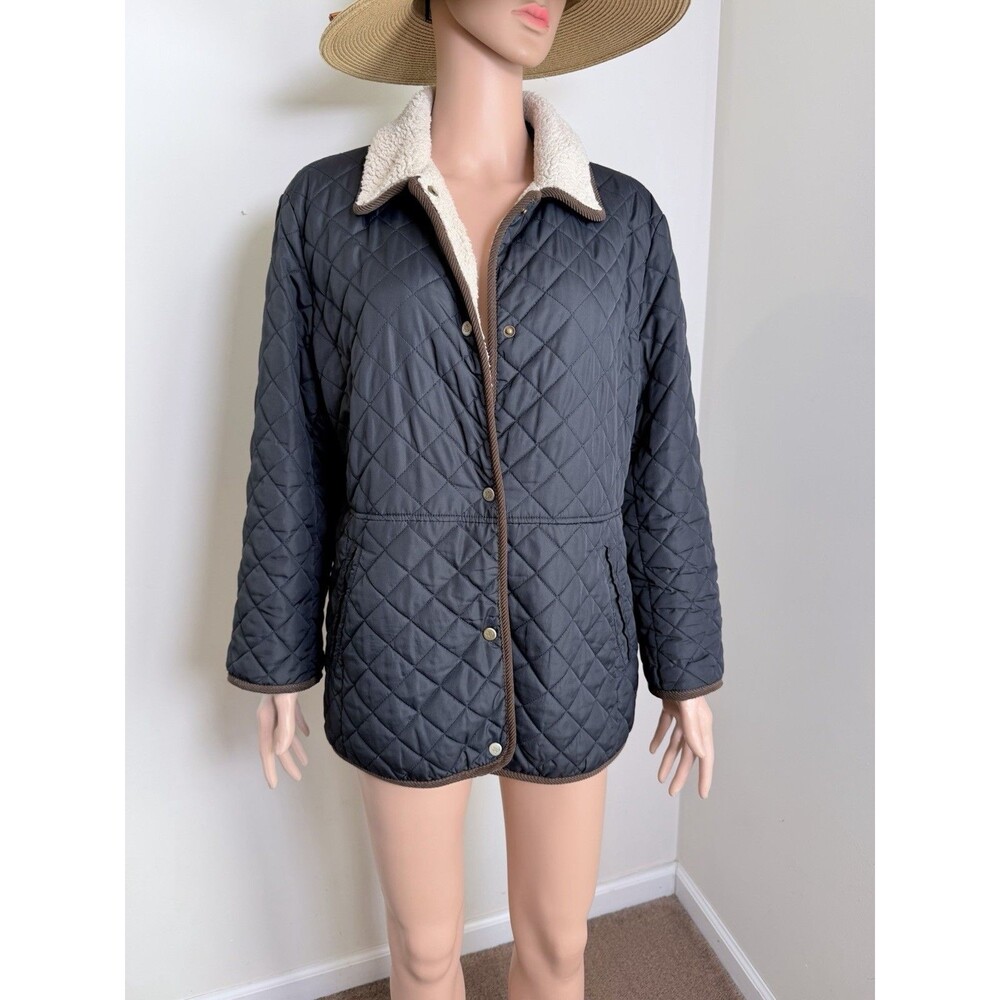 Lauren Ralph Lauren Quilted Barn Jacket Womens XL Sherpa Collar Corduroy Trim